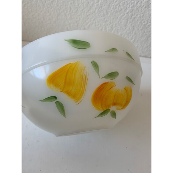 Fireking Other - Fire King Milk Glass Mixing/Nesting Bowls Wide Rim Painted Fruit Gay Fad Studios